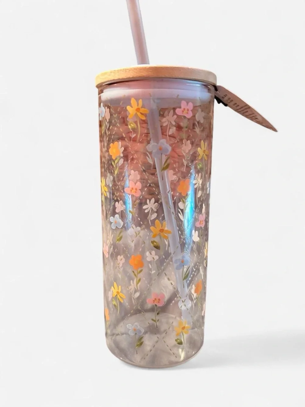 Floral Insulated Tumbler with Straw - Pink, Yellow, Blue